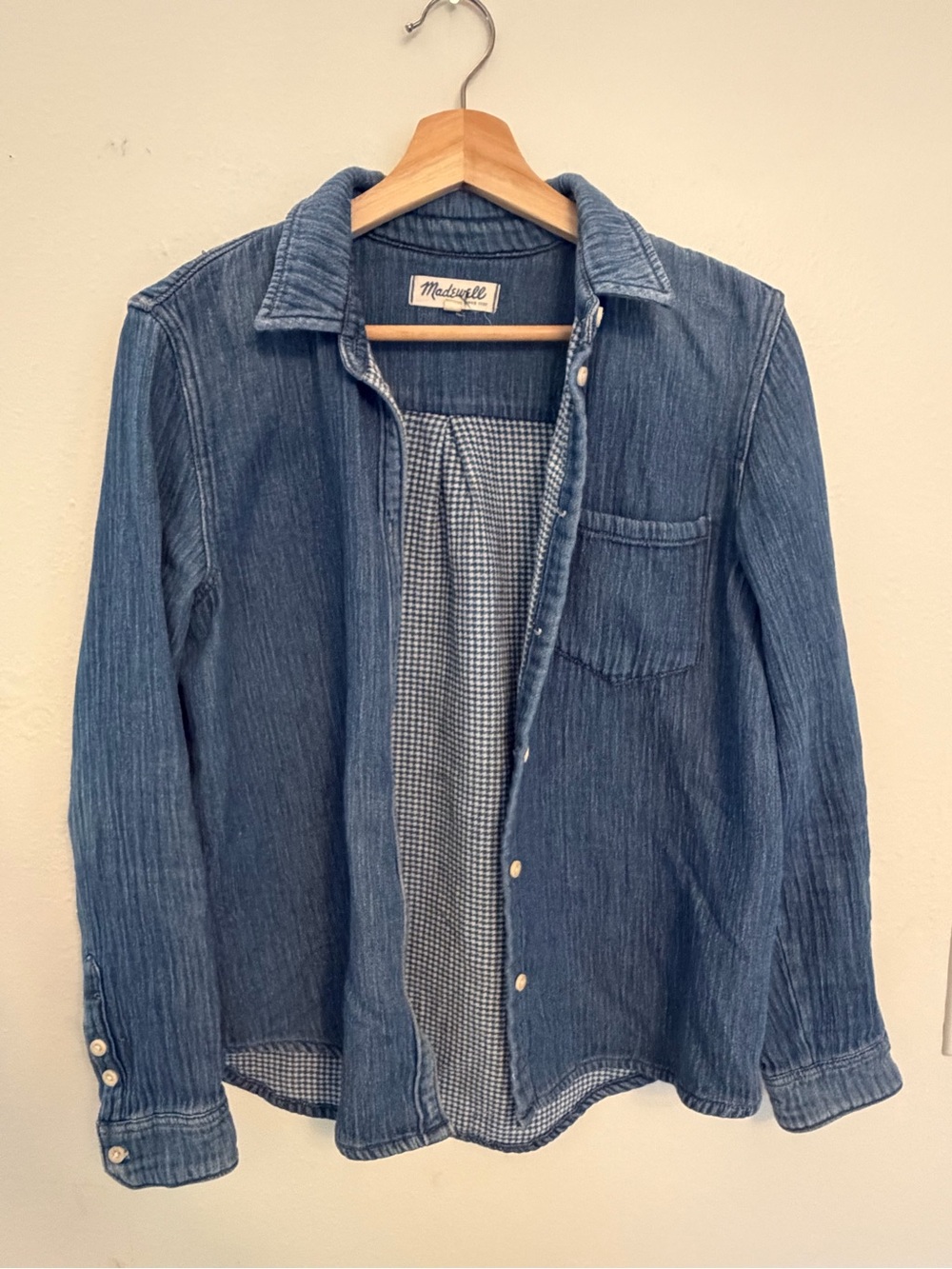 Madewell Blue Denim Shirt Jacket with Houndstooth‎ Lining